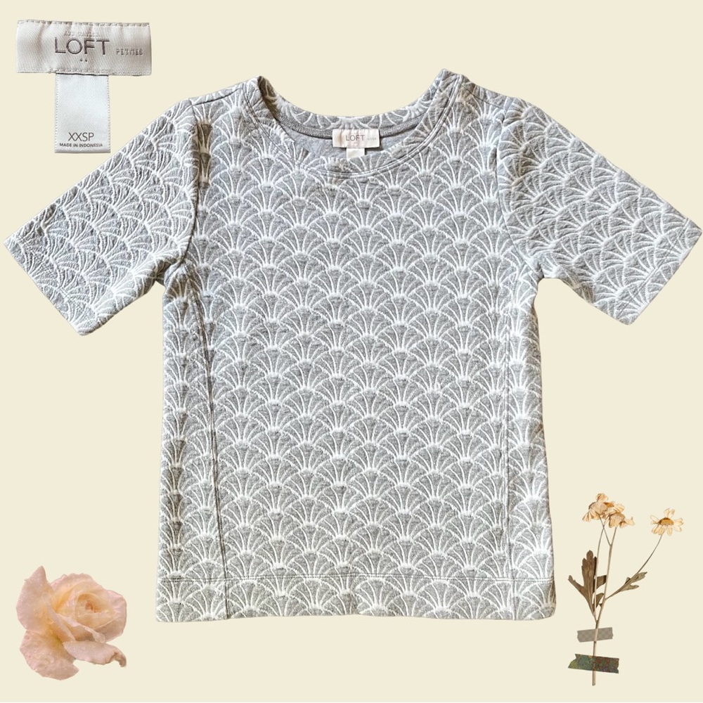LOFT Ann Taylor Soft Textured Tee Shirt Top Grey White Silver Womens XXSP Preppy